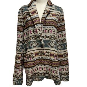 Lands’ End Women’s Blazer Jacket L/T Nordic Fair Isle Pattern Button Front